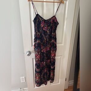 Patrons of Peace black floral wide leg crop jumpsuit size medium